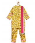 Girl Floral Jaal Suit Set - Yellow